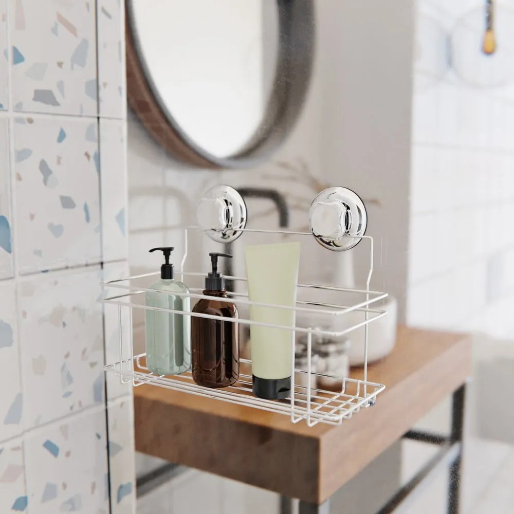 Ezüstszínű öntapadós fém fürdőszobai polc Bestlock Bath – Compactor