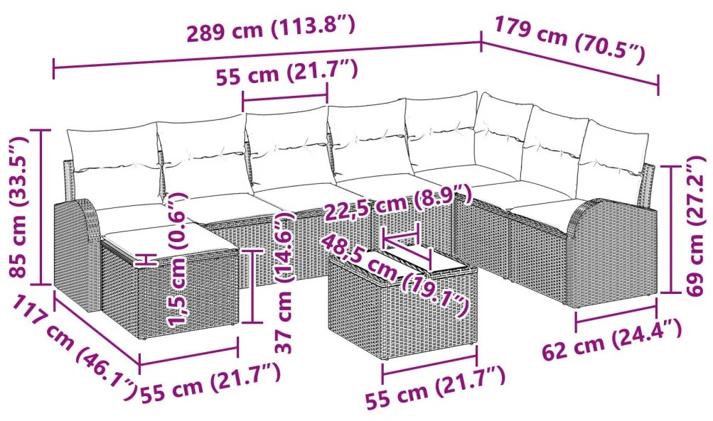 Kert kanapé szett 9 darab Bézs Rattan Kert kanapé szett