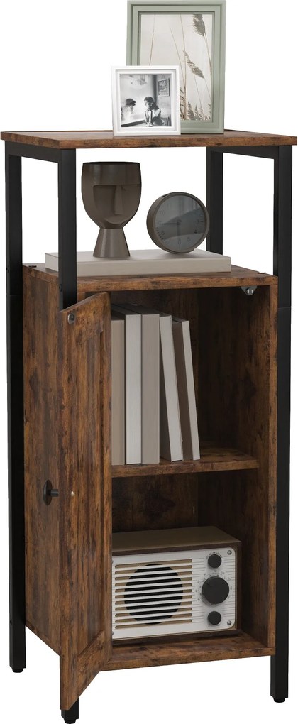 HOMCOM Keskeny Oldalsó Asztal Kávézóasztal Szekrénnyel és Két Nyitott Polccal, Végasztal Kávézóasztal Éjjeli Asztal a Nappaliba és Hálószobába 34 x 30