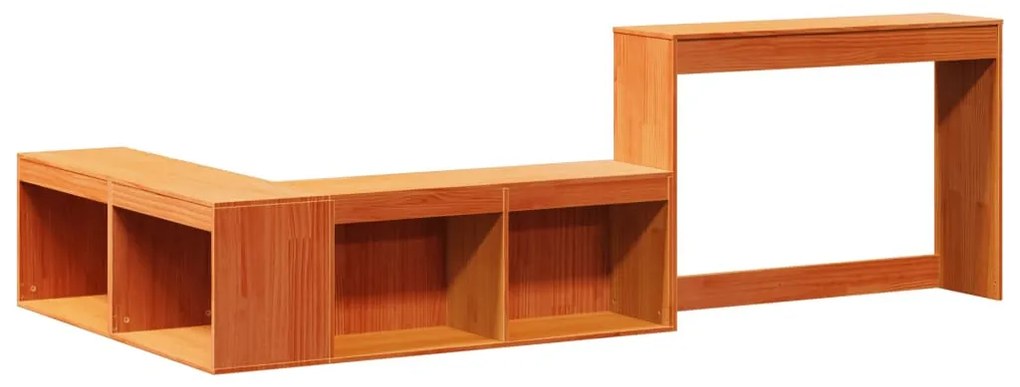 Viaszbarna tömör fenyőfa éjjeliszekrény asztallal 222x107x75 cm