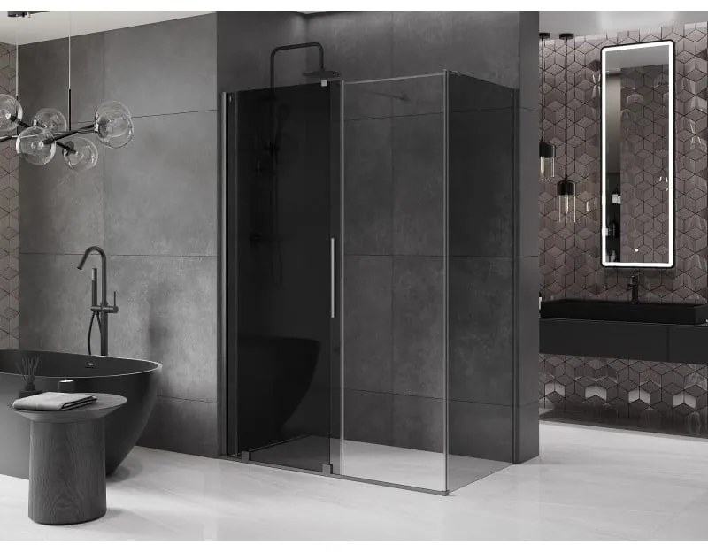 Mexen Velar, tolóajtós zuhanykabin 160 x 85 cm, 8mm szürke üveg, polírozott grafit, 871-160-085-41-66