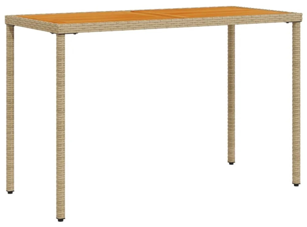 bézs polyrattan akácfa lapos kerti asztal 115x54x74 cm