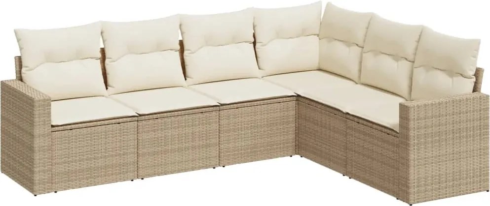 vidaXL 6 részes bézs polyrattan kerti ülőgarnitúra párnával