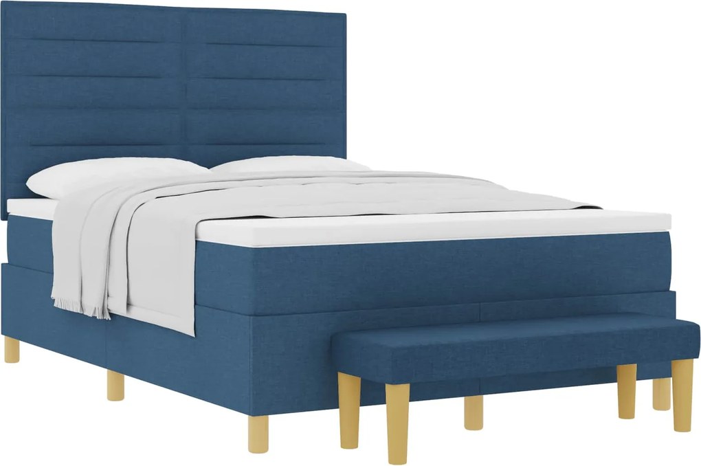 vidaXL Boxrugós ágy matracmal fejtámlával Kék 140 x 190 cm szövet