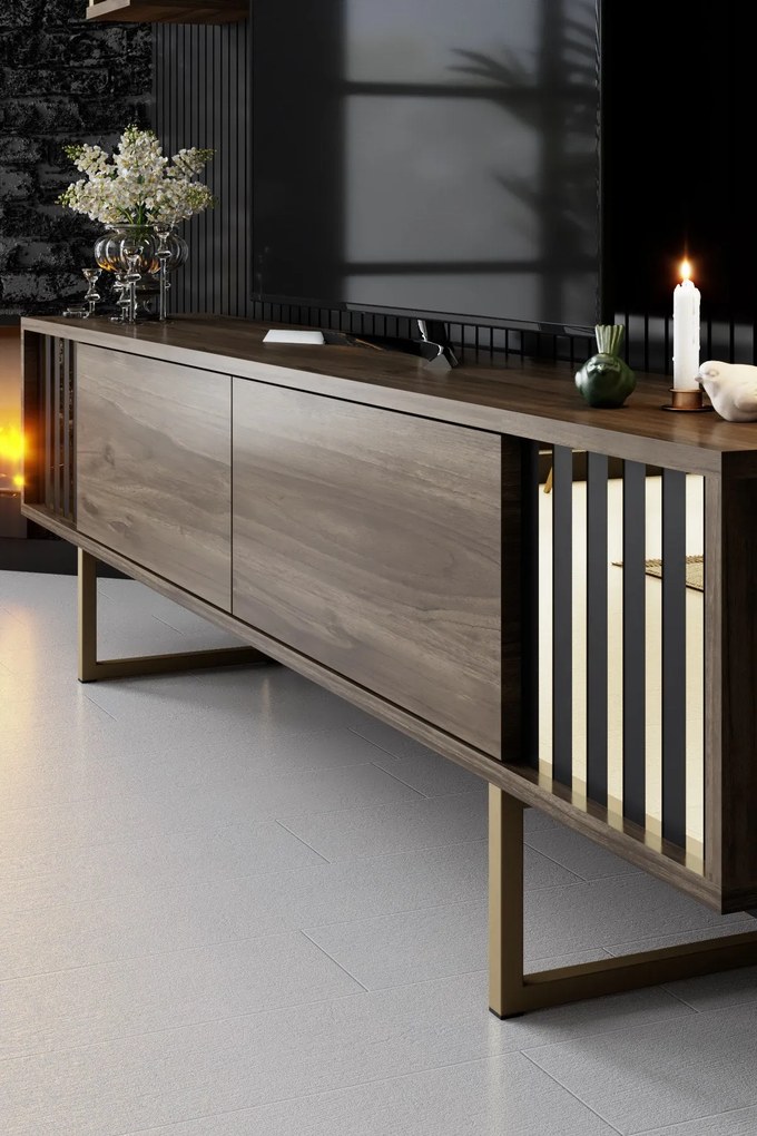 TV szekrény Gold Line - Walnut, Black