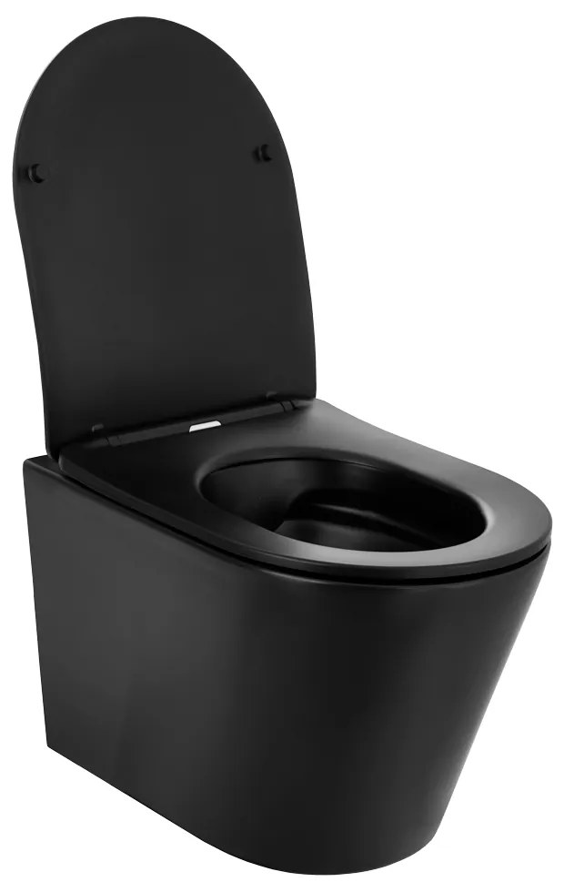 Gamma Mut, falra akasztható wc csésze 48x37 cm Perem nélküli, lassan eső ülőfelülettel, fekete matt, GMA-MUT201-BK