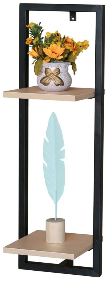 Raft de perete Modern Culoare Stejar cu ramă de Metal Neagră. Dimensiune: 25x20x75 cm. Material: MDF și Metal P-073