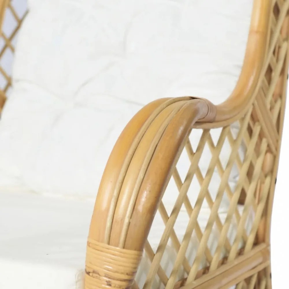 természetes rattan és lenvászon kanapé párnával