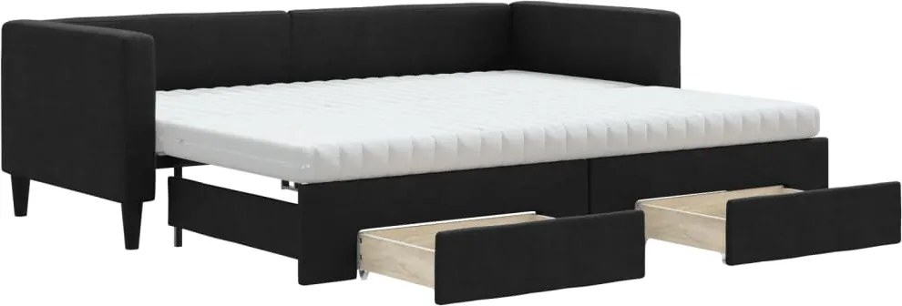 vidaXL fekete kihúzható szövet heverő fiókokkal 80 x 200 cm