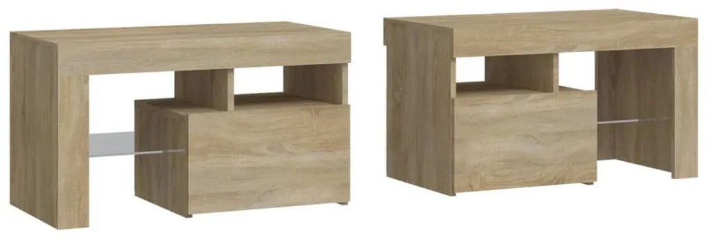 2 db sonoma tölgy színű LED-lámpás éjjeliszekrény 70x36,5x40 cm