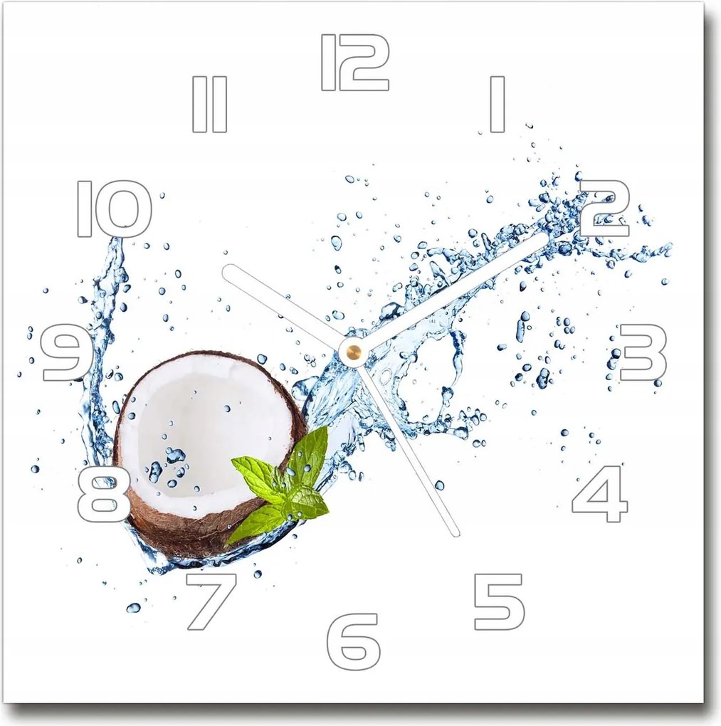 Négyzet alakú csendes üveg falióra Kókusz és víz 30x30