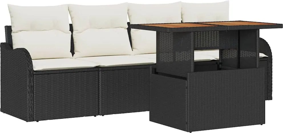 vidaXL Kerti Kanapé Szett tárolóval 5 pcs Fekete polirattan