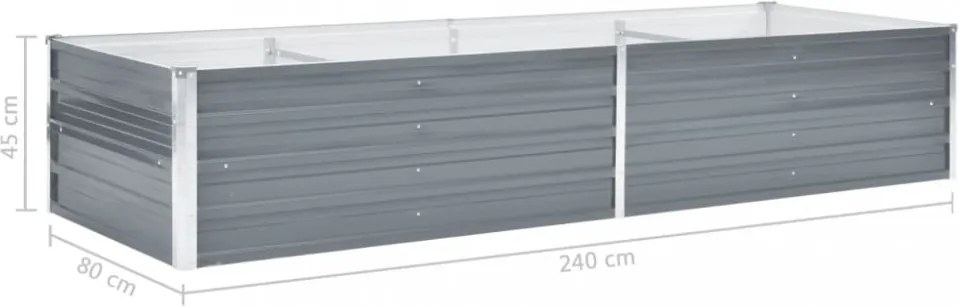 Szürke horganyzott acél kerti virágtartó 240 x 80 x 45 cm