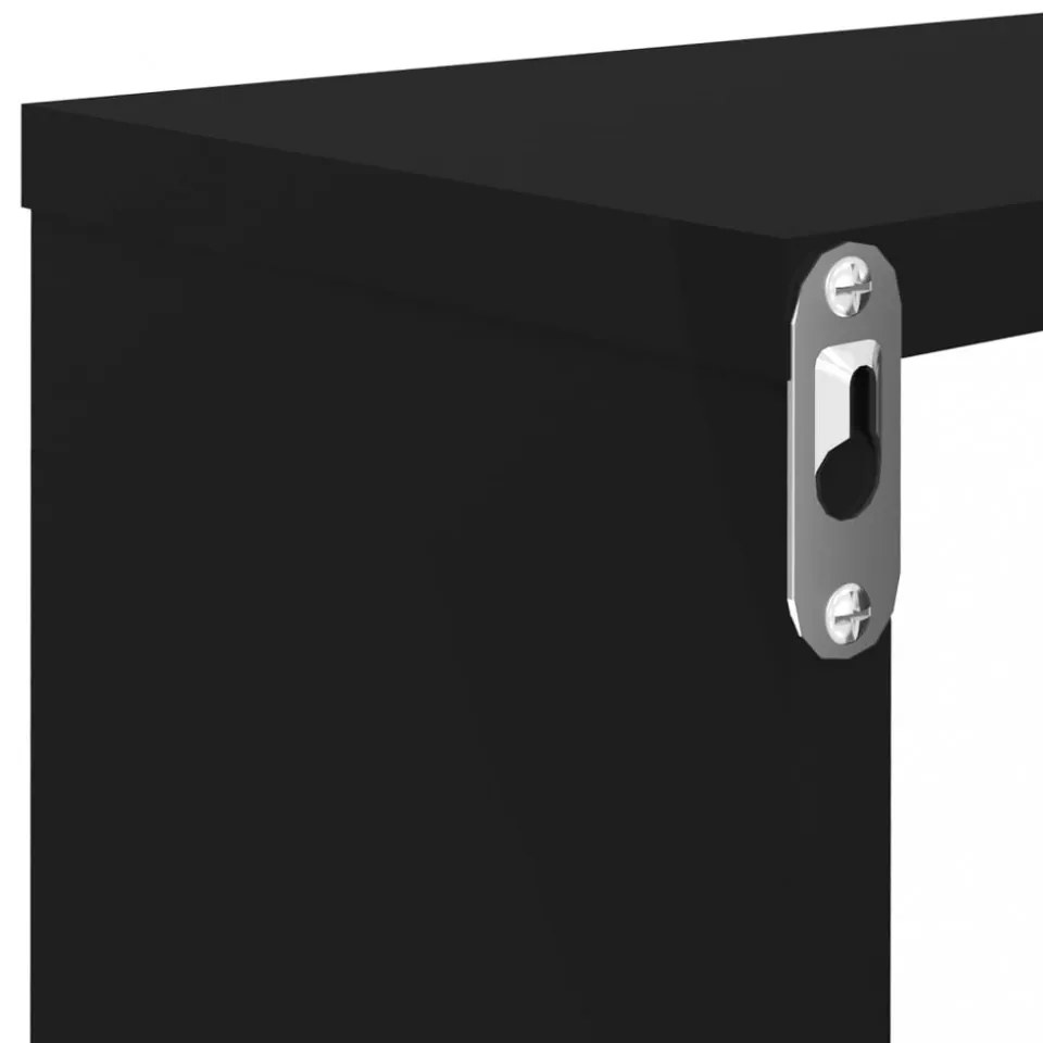 4 db magasfényű fekete forgácslap fali kockapolc 80x15x26,5 cm