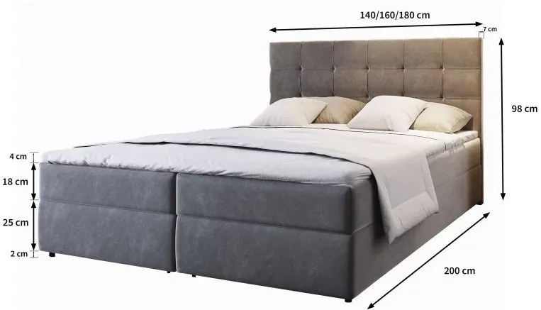 Kárpitozott boxspring ágy GLORIEN 160x200 cm bíbor Matrac: Bonell rugós matrac