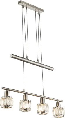 Globo 54356-4Z Függeszték nikkel matt, króm, üveg-kristály áttetsző, állítható magasság,LxWxH:600x92x1600, Foglalat típusa:4xE14 40W 230V