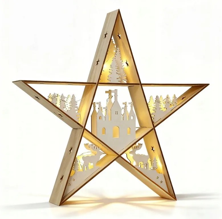 Fa Dekorációs Asztali Lámpa Led Komódhoz – Csillag 30 cm