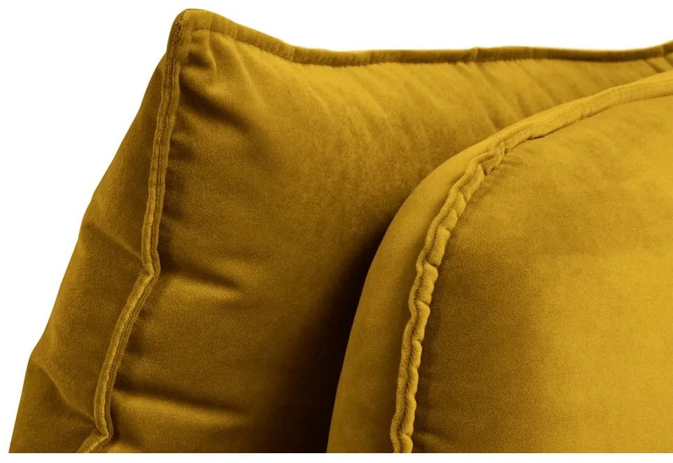 Lento sárga bársony kanapé fekete lábakkal, 198 cm - Kooko Home