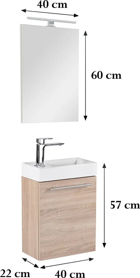 Fantastic fürdőszoba bútor Melanie tükörrel, sonoma tölgy színben