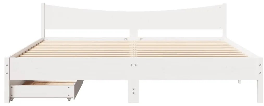 fehér tömör fenyőfa ágykeret fiókokkal 200 x 200 cm