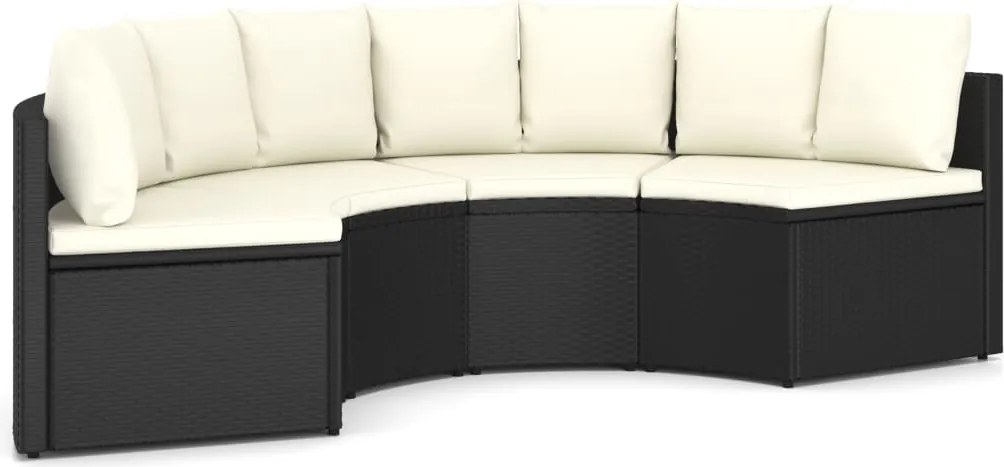 vidaXL 4 részes fekete polyrattan kerti kanapészett párnákkal