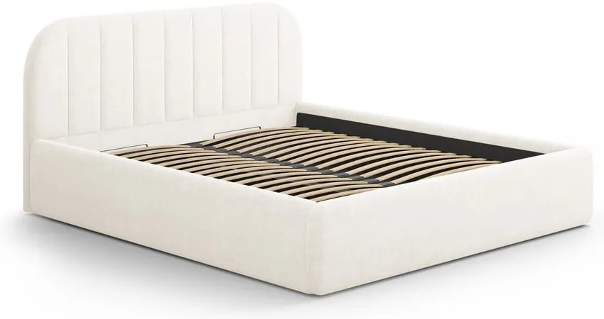 Elefántcsont színű kárpitozott ágyneműtartós franciaágy ágyráccsal 160x200 cm Juno – Windsor & Co Sofas