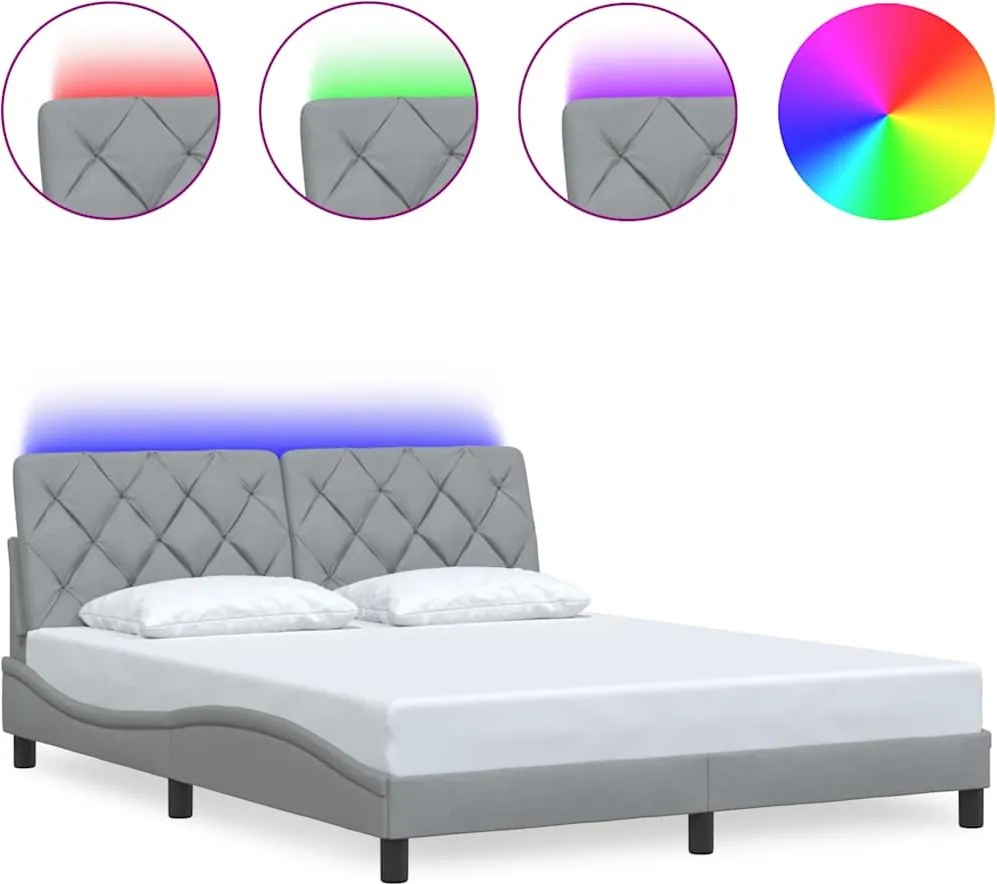 vidaXL világosszürke szövet ágykeret LED-es matrac nélkül 160 x 200 cm