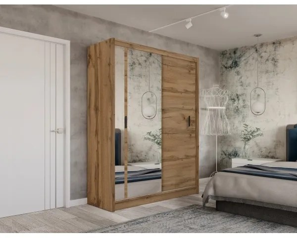 SABRINA gardróbszekrény tükörrel, 180x215 cm, woltan tölgy