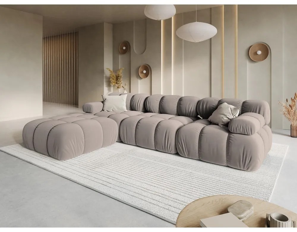 Világosbarna bársony moduláris sarokkanapé (variálható) Bellis – Micadoni