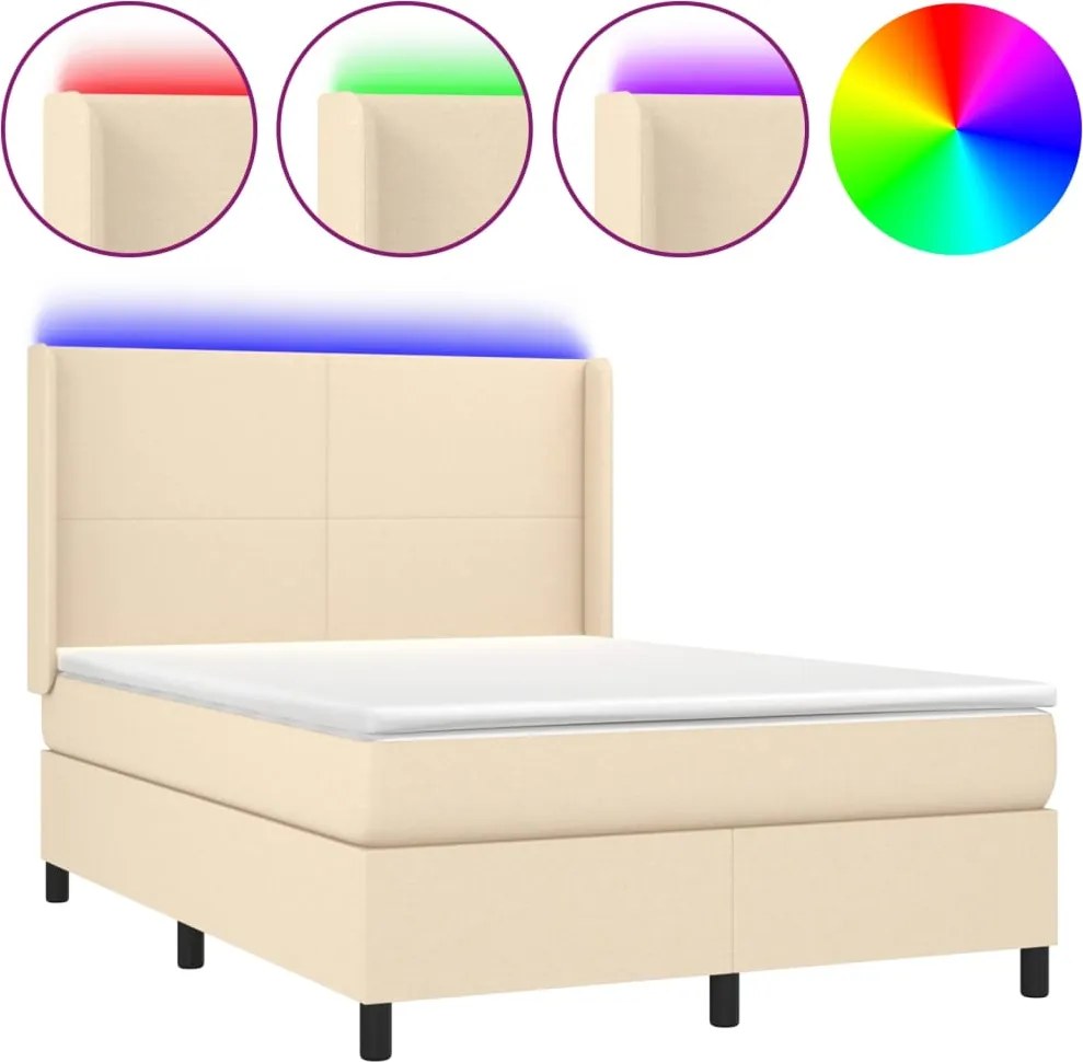 vidaXL krémszínű szövet rugós és LED-es ágy matraccal 140x200 cm