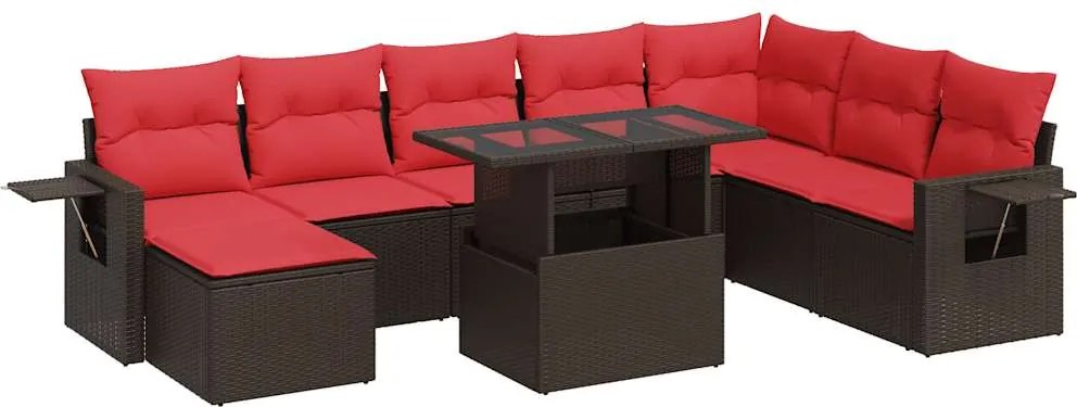 vidaXL 9 részes barna polyrattan akácfa kerti ülőgarnitúra párnákkal