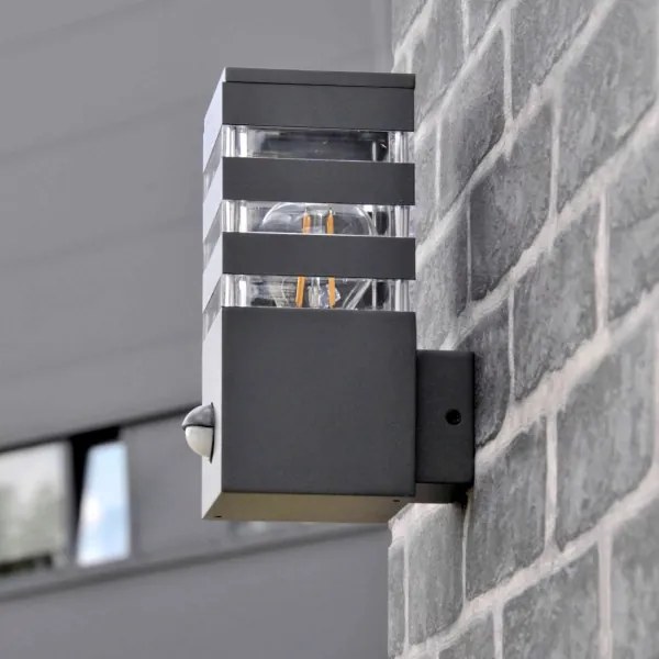 Kültéri fali lámpa TEKSAS szenzorral 1xE27/12W/230V IP44 antracit