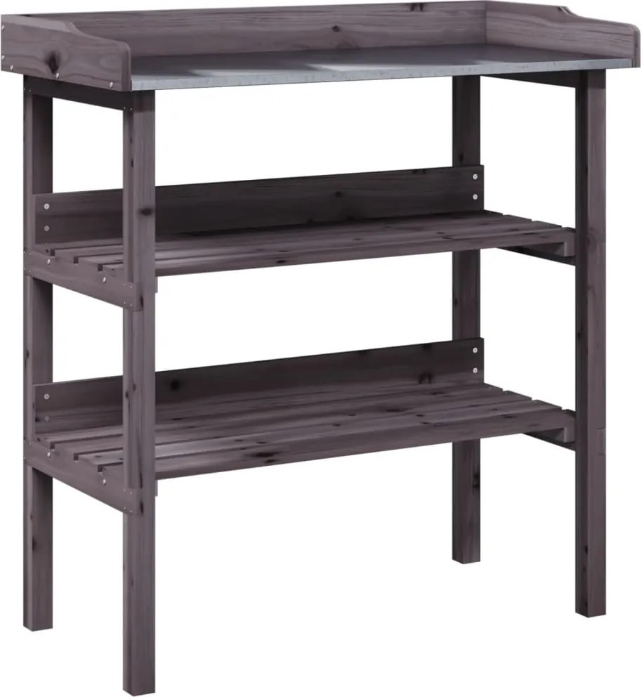 vidaXL szürke tömör fenyőfa növénytartó asztal polcokkal 78x38x82,5 cm