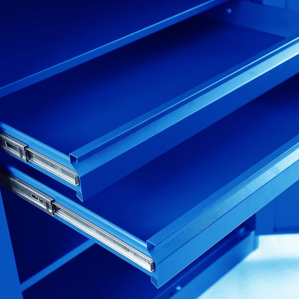 Fém műhelyszekrény fiókokkal SZYMON, 920 x 1850 x 500 mm, kék