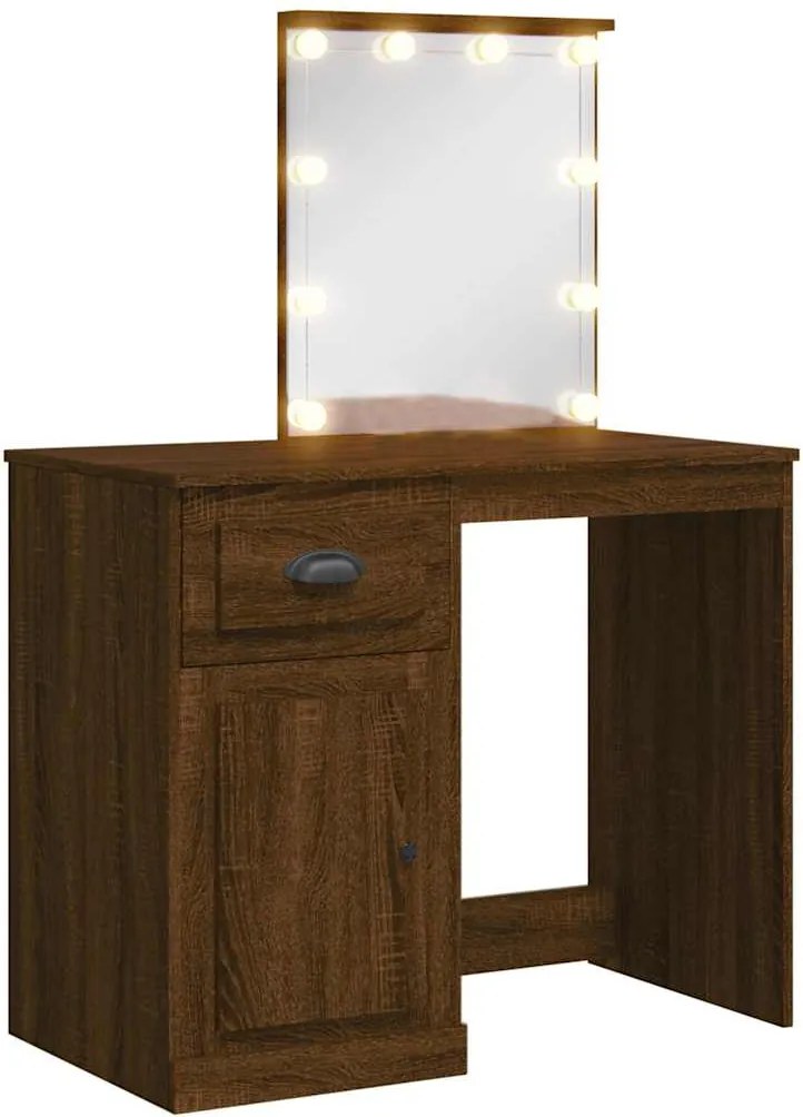 vidaXL világosbarna tölgy fésülködőasztal LED-lámpákkal 90x42x132,5 cm