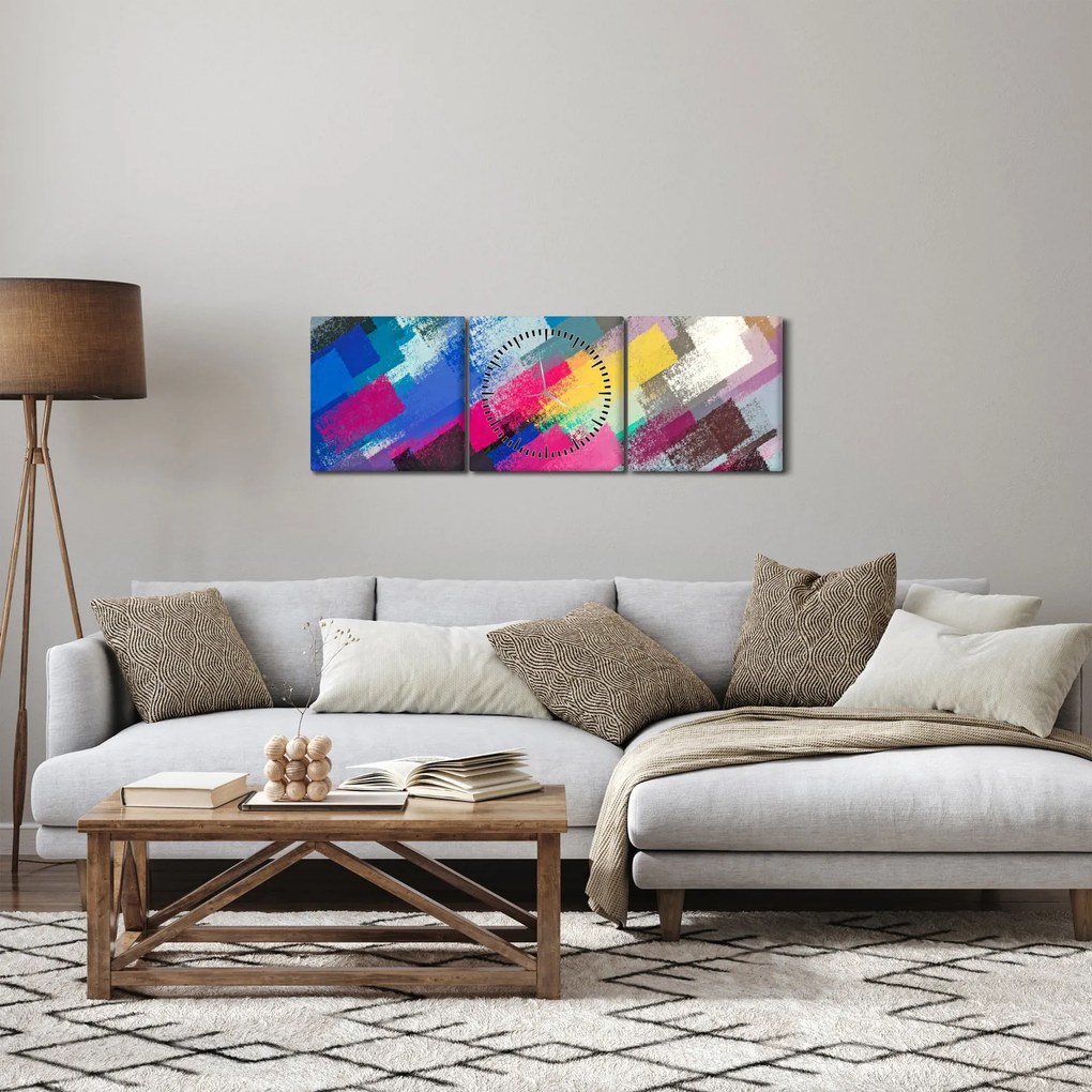 Kép - Színes ecsetvonások (órával) (90x30 cm)