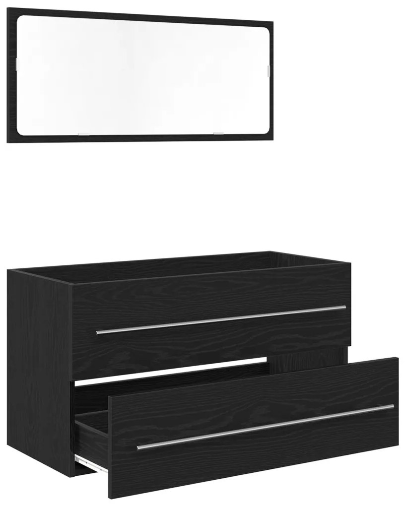 vidaXL Mosdó Szekrény Tükörrel Fekete Tölgy 90x45x1,5 cm Mérnöki Fa