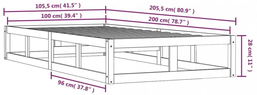 tömör fa ágykeret 100x200 cm