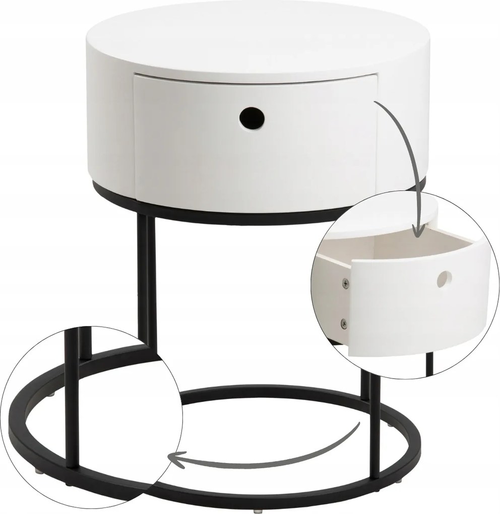 Fehér Éjjeliszekrény Fiókkal kerek éjjeli asztal modern hálószobába