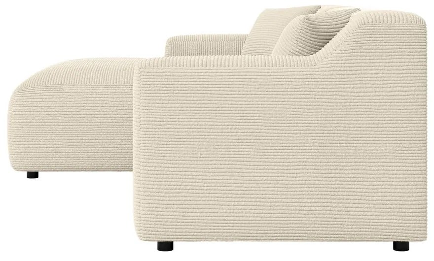 Bézs-krémszínű kordbársony sarokkanapé (bal oldali-heverő résszel) Martin – Ropez