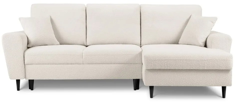 Bézs buklé kinyitható tárolóhelyes sarokkanapé (jobb oldali-heverő résszel) Kyoto – Cosmopolitan Design