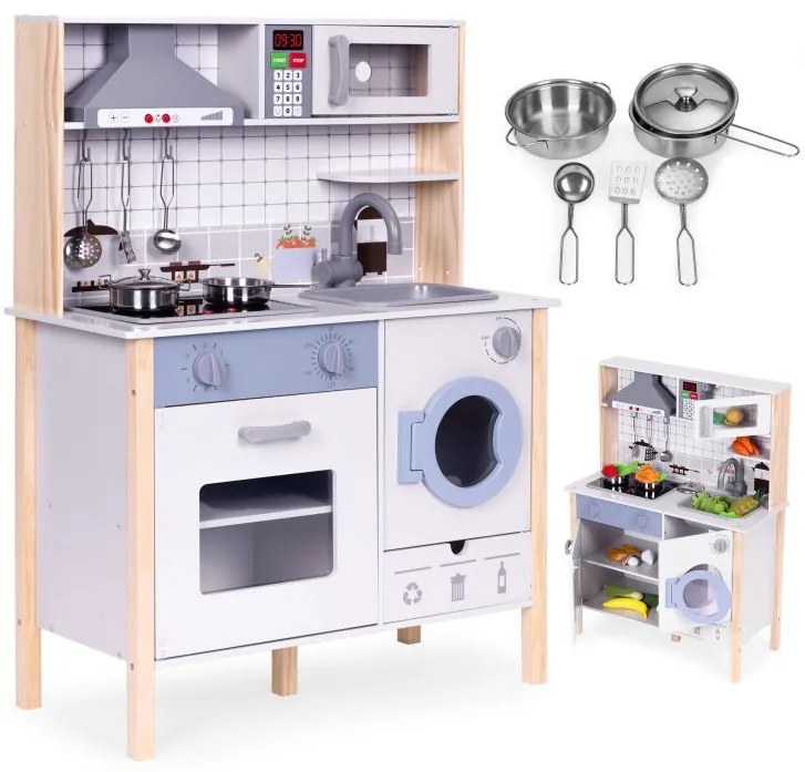 Fából készült valósághű gyermekkonyha LED fénnyel, hangokkal és kiegészítőkkel