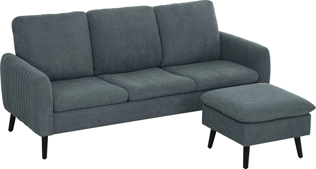 HOMCOM Sarokkanapé Párnázott Lábzsámollyal, 3 Párnával, L-alakú Kanapé Nappalira és Hálószobába 196 x 140 x 88 cm Szürke | Aosom
