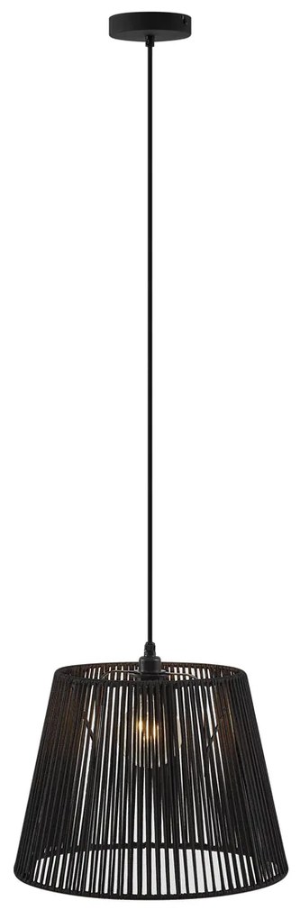 Kültéri függőlámpa fekete, fekete kötélárnyékolóval IP44 - Cava Jayla