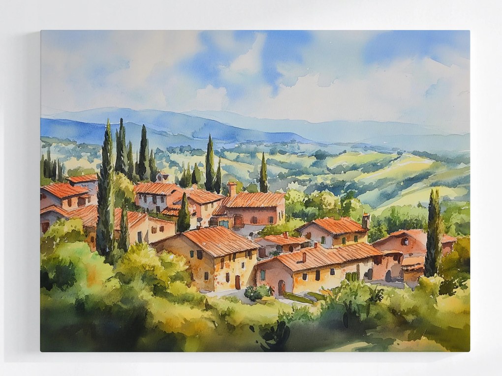 Vászonkép Canvas Tájkép Kilátás Olaszország Toszkána Város Hegyek 100x75