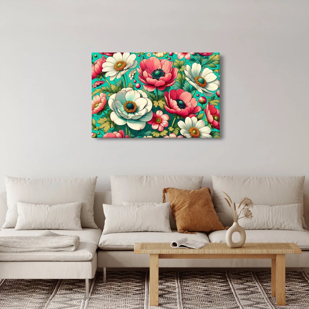 Kép - Virágok kék háttéren (90x60 cm)