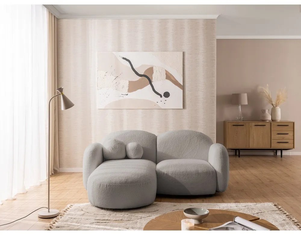 Szürke buklé sarokkanapé (bal oldali-heverő résszel) Orbit – Ropez