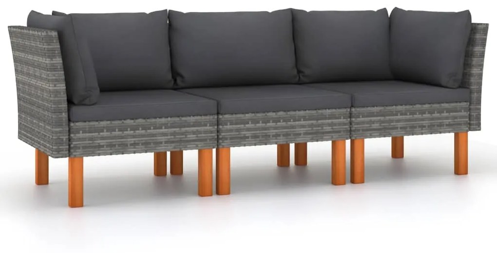 vidaXL 3 személyes szürke polyrattan kerti kanapé párnákkal