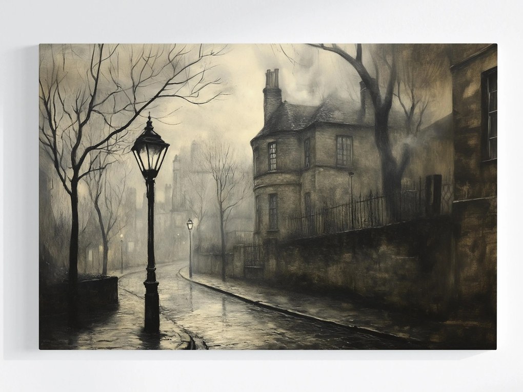 Vászonkép Canvas Ködös London Viktoriánus Utca Lámpák 120x80