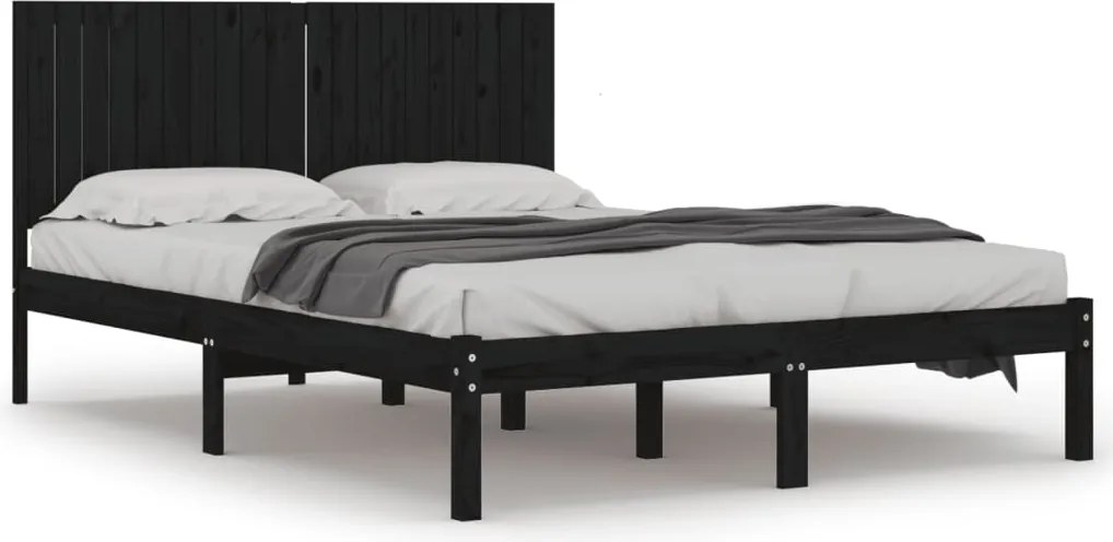 vidaXL fekete tömör fenyőfa ágykeret 200 x 200 cm